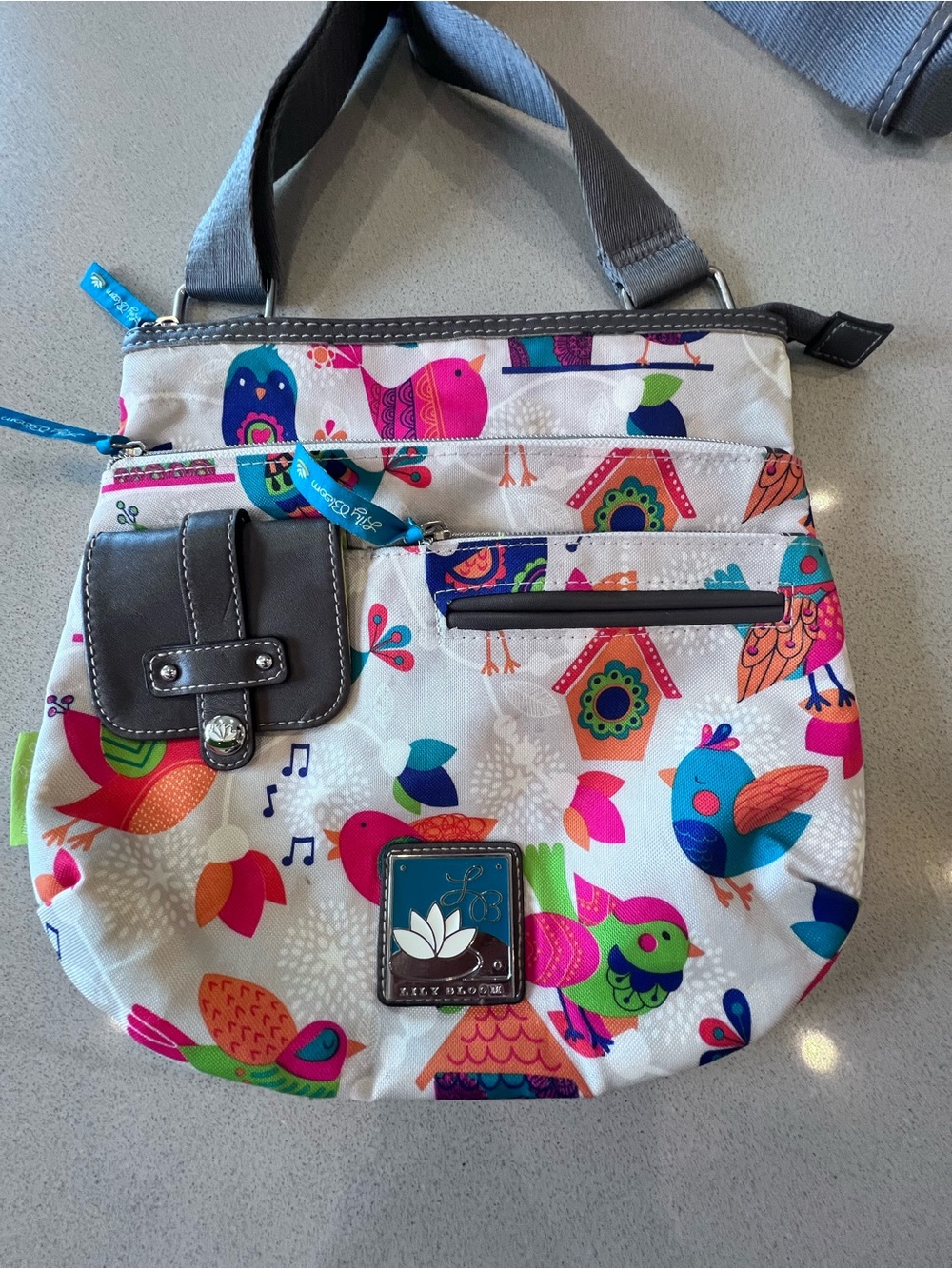 Lily Bloom Cute Bird Pattern Crossbody Lots of Pockets Adjustable Strap